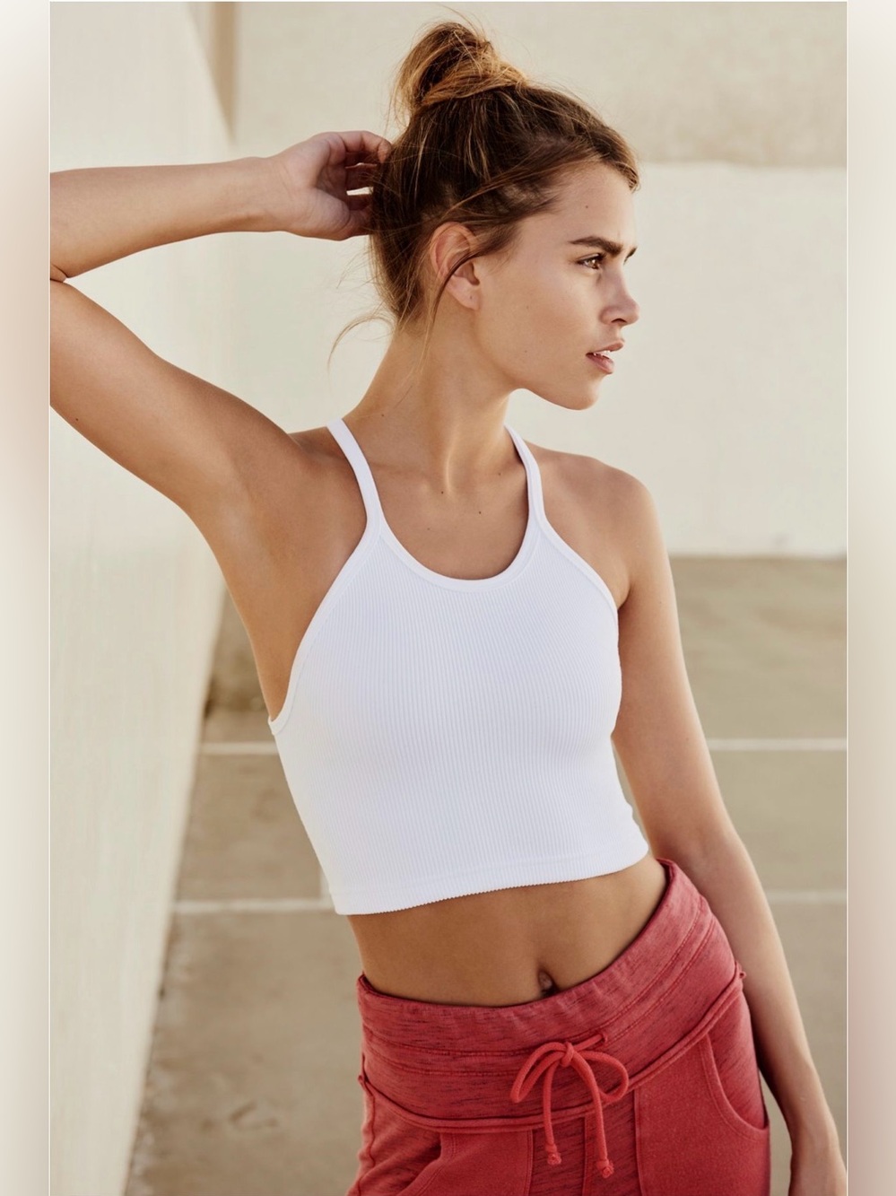 FP Movement happiness runs White Ribbed Cropped Sports Tank